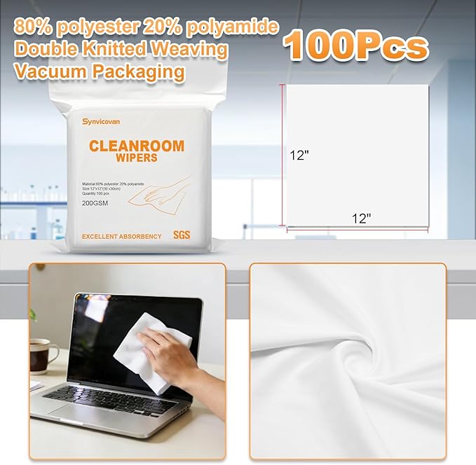Microfiber Wipes 12"x12" Dry Wipes for Cleaning (100 Pcs, 200GSM) Reusable and Washable Superfine Lint Free Cloths Ultra Absorbent for All Surface Types