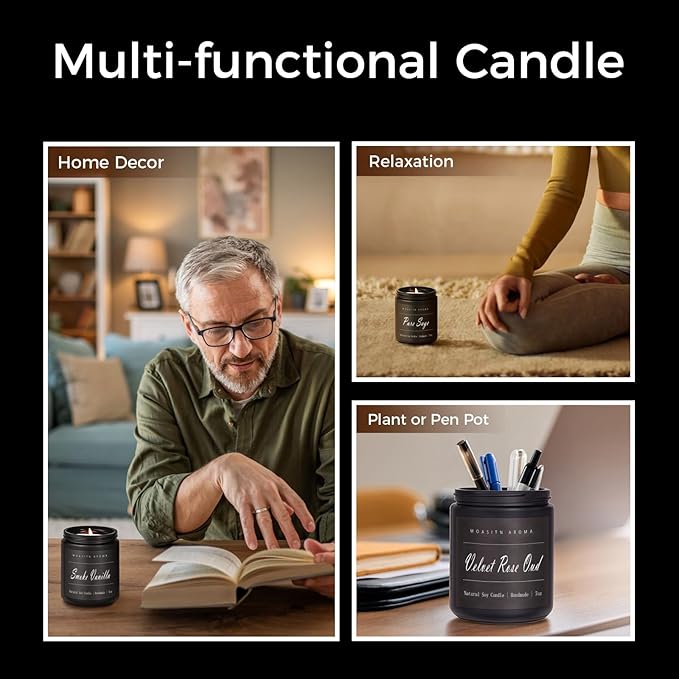 MOASITN Pure Sage Highly Scented Candle for Home|Organic Soy Candel| Handmade Long Lasting Aromatheraphy Jar Candles| Gift for Women,Men for Relaxing,Housewarming,Autumn|7oz