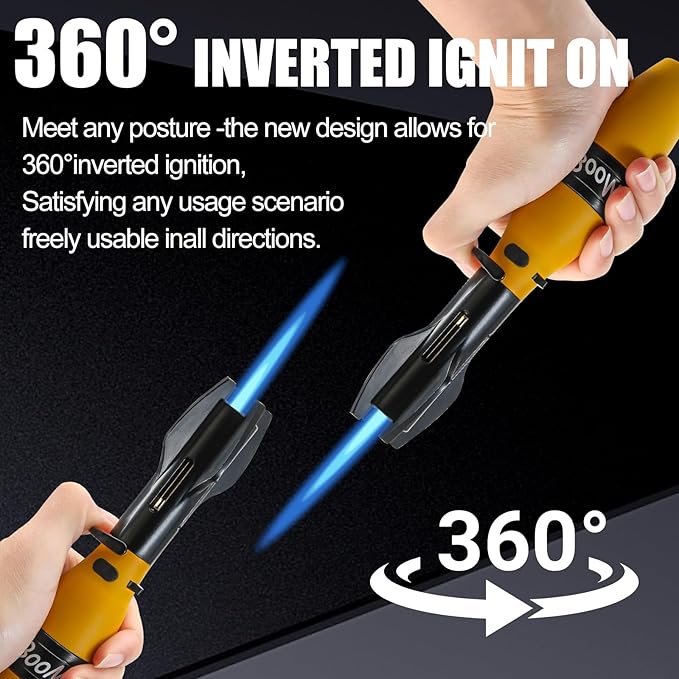 Torch Lighter Jet Flam Lighter Refillable Butane Windproof Adjustable Long Lighters for Candle Grill BBQ Camping Hiking Lighers (Gray)