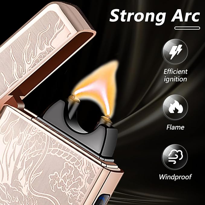 Dragon Electric Arc Lighter USB C Rechargeable Plasma Lighter for Camping, Fire Starters, Candles & Outdoor Gear | Windproof Igniter with Battery Indicator (Dragon Gold)