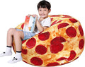 Lukeight Pizza Stuffed Animals Storage Bean Bag Chair Cover Only (Ships Empty, No Filling) - Velvet YKK Zipper Beanbag Cover for Kids Big kids, Washable Plush Toy Organizer, X-Large 30" D x 18" H
