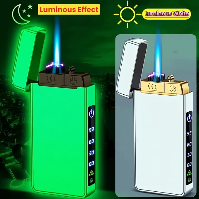 Torch Lighter, Butane Torch Soft Flame Plasma Dual Arc 3-in-1 Lighter, USB Rechargeable Electric Lighters with Flashlight, Windproof Refillable Lighters (Without Fuel) (Luminous White)