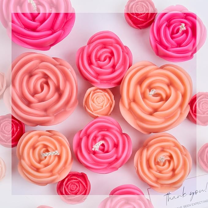 Rose Bucket Candle Kit Handmade Gift Soy Wax Beads for Candle Making Rose Silicone Mold 3D Flower Candle Molds All in One Kit Accessories Set Valentine's Day Gift (Silvery)