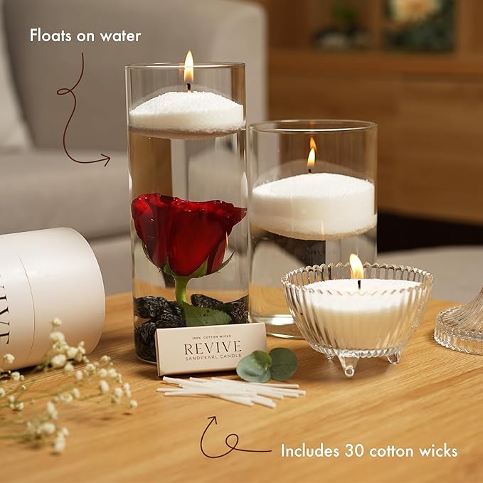 Vanilla Candle 18 Oz - Scented Sand Pearl Candles With Wicks | Refillable, Pearled Candle Sand Powder 100% Safe Vegan Palm Wax Pearls, Non Toxic with 30 Cotton Wick | Bead Candle Refill Making Kit