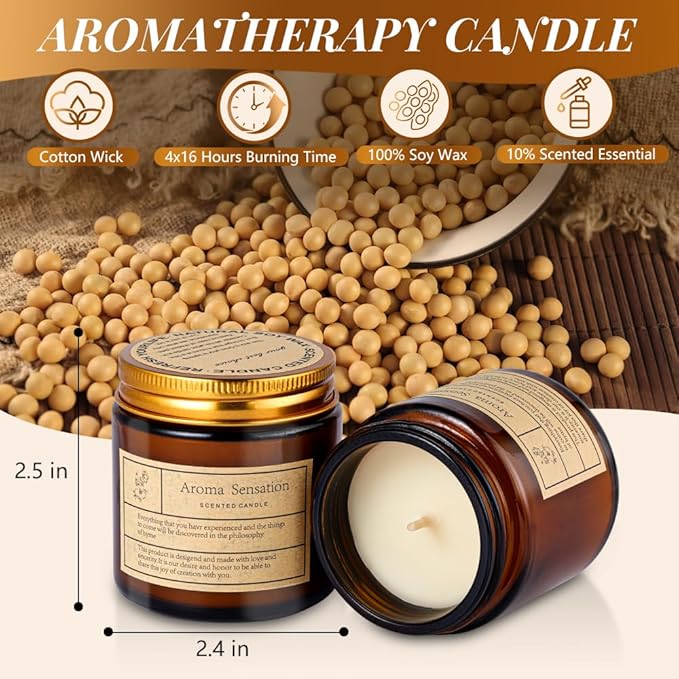 4 Pack Candles for Home Scented,Amber Jar Aromatherapy Candle Gifts for Women,Scented Candles Set for Mother's Day Christmas Valentine Thanksgiving Brithday Gifts,Soy Wax Candle Set for Stress Relief