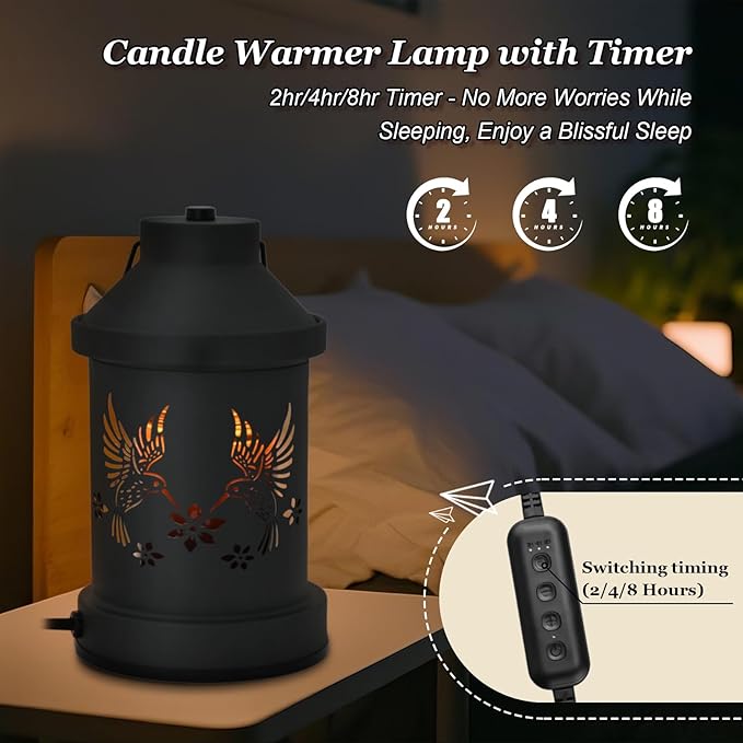 Candle Warmer Lamp Timer- Birthday Gifts for Women Mom, House Warming Gifts New Home Decor, Modern Farmhouse Decor, Hummingbird Candle Warmer Lanterns Vintage for All Jar Candles
