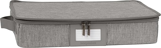 Covermates Keepsakes Zip-Top Storage Box Set, 3 Pack Heavy Duty Polyester Organizer Bins, Stackable Design, ID Window, Reinforced Handles, Closet Home Storage, Grey Heather