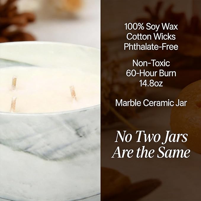 Thai Lemongrass Scented Candle, 14.8 oz 3-Wick Natural Soy Wax in Ceramic Jar, Up to 60 Hours Aromatherapy Candle for Home, Clean Burn, Non Toxic, Long-Lasting Candles Gifts for Women & Men
