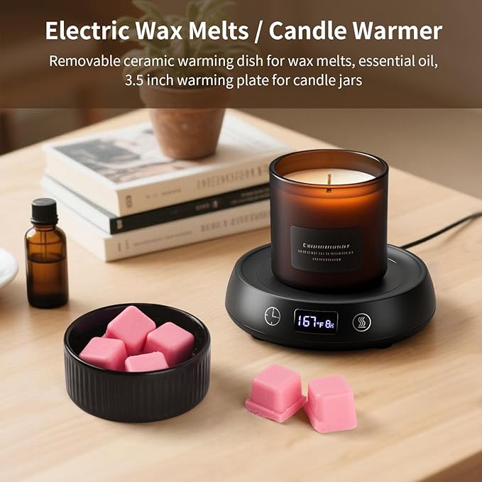 Wax Melt Warmer 3-in-1 Candle Warmer with Timer, Electric Scented Wax Melter Fragrance Wax Cube Burner for Home Bedroom Office, 8H Auto Shut Off 3 Temperature Setting (Black)