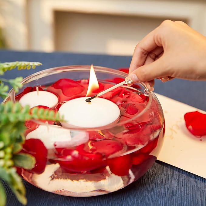 Set of 24， 3-inch Floating Candles, White Smoke-Free and odorless, Burning continuously for 8-9 Hours, Suitable for Valentine's Day, Weddings, Holidays, Home Decoration