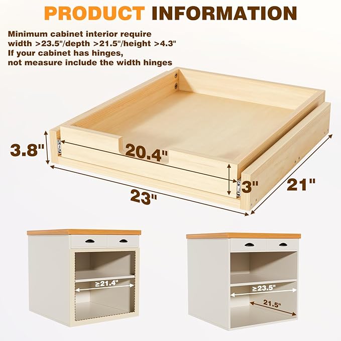 Pullout Cabinet Organizer, 23''W×21''D×3''H Slide Out Shelves for Kitchen Cabinets, Pull out Drawers for Kitchen Cabinets, Pantry, Bathroom, & Storage Organization
