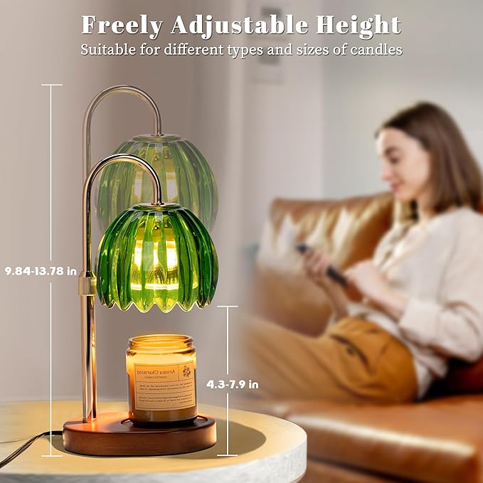 Candle Warmer Lamp with Timer Dimmer Adjustable Height, for New Home Decor,Valentine's Day, Birthday Gifts for Women,Wax Warmer Lamp for Jar Candles with 2 Bulbs(Green)