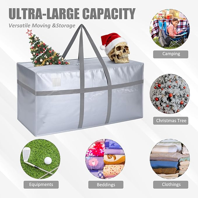 Windyun 4 Pack 177 Gallon Extra Large Moving Bags XXL Heavy Duty Storage Bag with Strong Zipper Handle Jumbo Big Tote Box Foldable for College Dorm Travel Clothes Duffle Blanket Pillow(Silver)