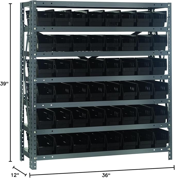 Quantum Storage Systems 1239-101BK Steel Shelving Unit with 4" Shelf Bins, 12" D x 36" W x 39" H, Black