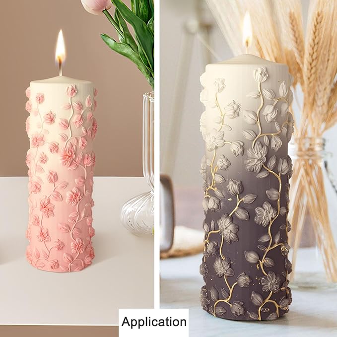 Flower Cylinder Candle Molds Floral Vine Pillar Thick Silicone Molds for Candle Making Soaps Resin Clay Home Decoration Crafts DIY