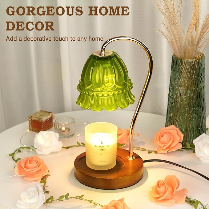 Funistree Dimmable Candle Warmer Lamp with Timer, Green Flower Candle Lamp Warmer for Jar Candles, Unique Women Mom Birthday Gifts Ideas, Fall Decor for Home Bedroom Living Room