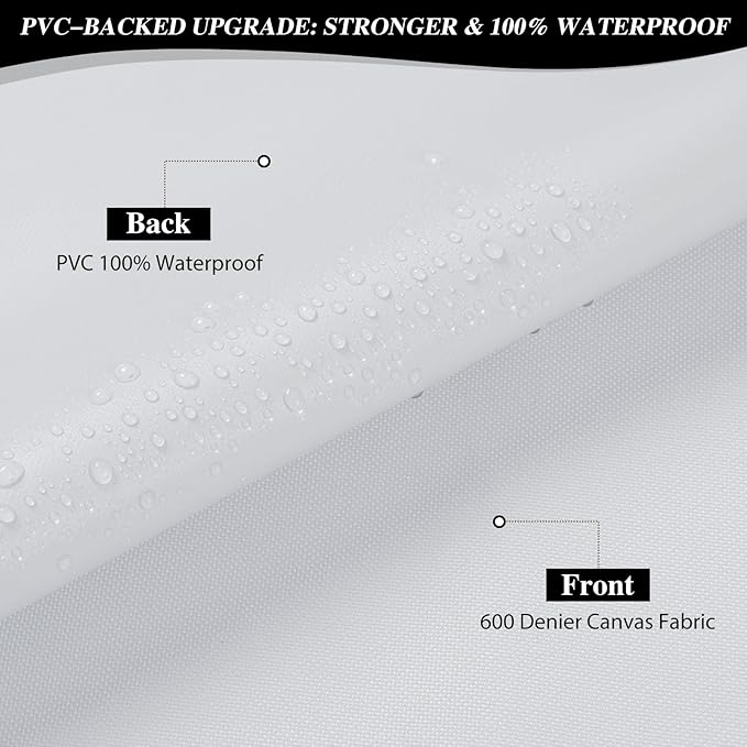 ANMINY 100% Waterproof Outdoor Fabric 3 Yards, 58" W 600D Marine Canvas Fabric with PVC Backing, Ripstop Upholstery Material by The Yard for Furniture Boat Covers Tent Awning, White