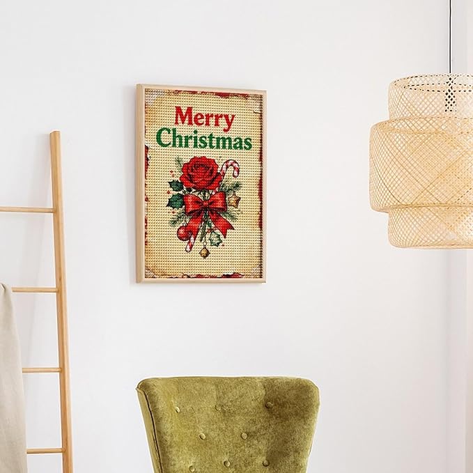 AIVKIEJK Diamond Painting Kits for Adults - Merry Christmas Santa, Holly & Vintage Painting DIY 5D Full Drill Diamond Dots Paintings with Diamonds Gem Art and Crafts Home Decor 12"x16"