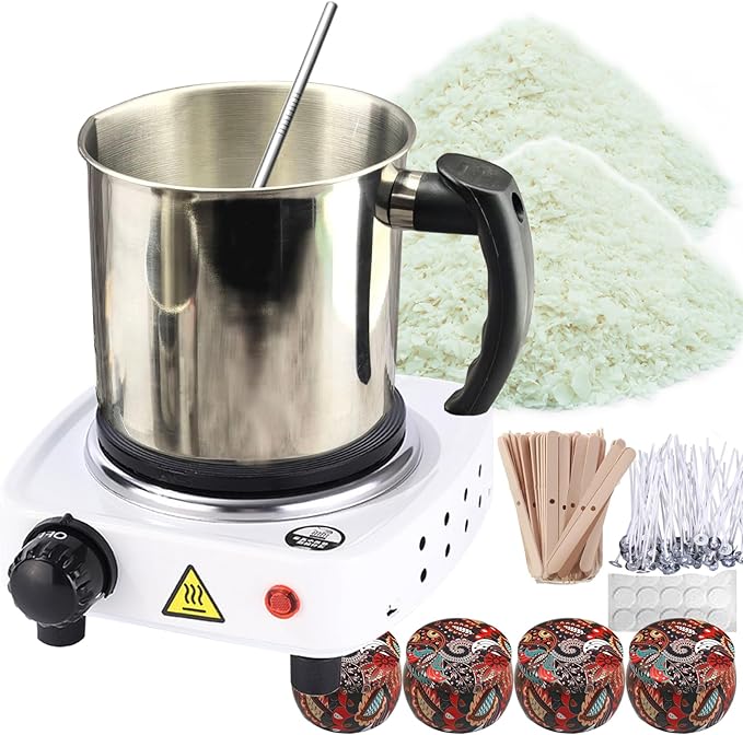 Candle Making Kit for Adults, 44 Oz Wax Melt Warmer, Stainless Steels Candle Wax Melting Pot, Family DIY Candle Making Kit & 110v/500w 5-Speed Temperature Adjustment, Fast Heating (1)