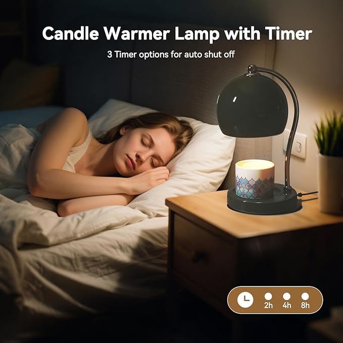 Ceramic Candle Warmer Lamp with Timer Dimmer Fit for Candle Jars, Modern Design with 2 Bulbs, House Warming Gifts, New Home Decor, Mother's Day, Birthday Gifts (Green)