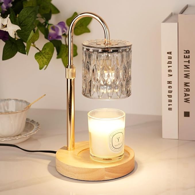 HAIDOLIANG Candle Warmer Lamp with Timer and Dimmer, Height and Brightness Adjustable,Glass Electric Wax Warmer with 2 Bulbs for Women Mom Gifts, Home Decor for Scented Jar Candles (Grey)