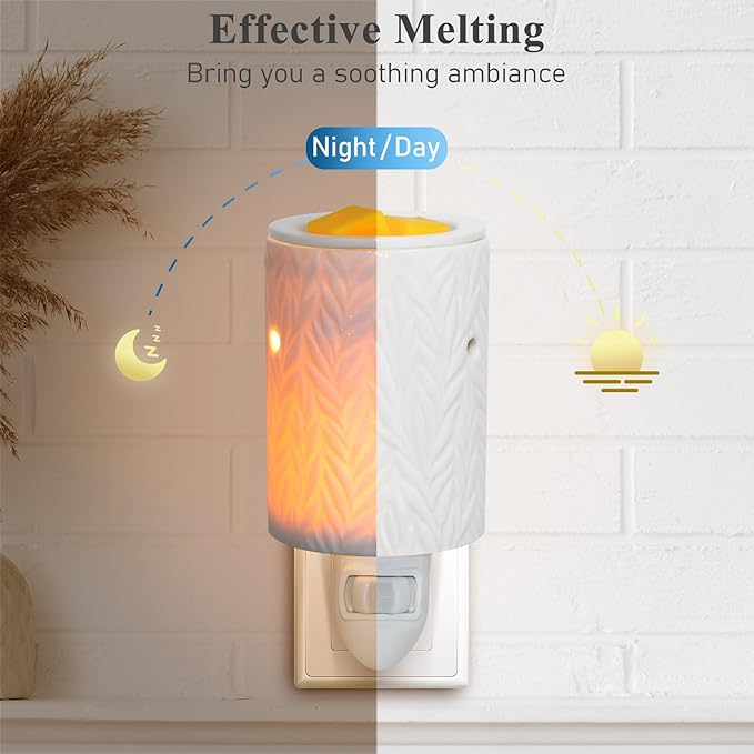 Bobolyn Plug in Wax Warmer Ceramic Electric Wax Melt Warmer Candle Melter Burner for Scented Wax, Scentsy Wax Cubes, No Flame No Smoke No Soot（White Willow Leaves）