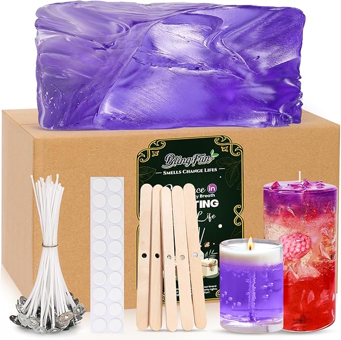 Blingfun Clear Wax for Candle Making-DIY Aromatherapy Candle Making Gel raw Materials, can add Dried Flowers/Fragrance, smokeless Safe Candle Materials, Birthday Christmas Gift Decoration (Purple)