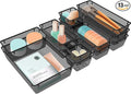 StorMiracle 13 PCS Clear Plastic Drawer Organizers Set, 4 Size Desk Drawer Organizer Trays for Makeup, Jewelry, Kitchen Utensils, Gadgets and Office Accessories, Black