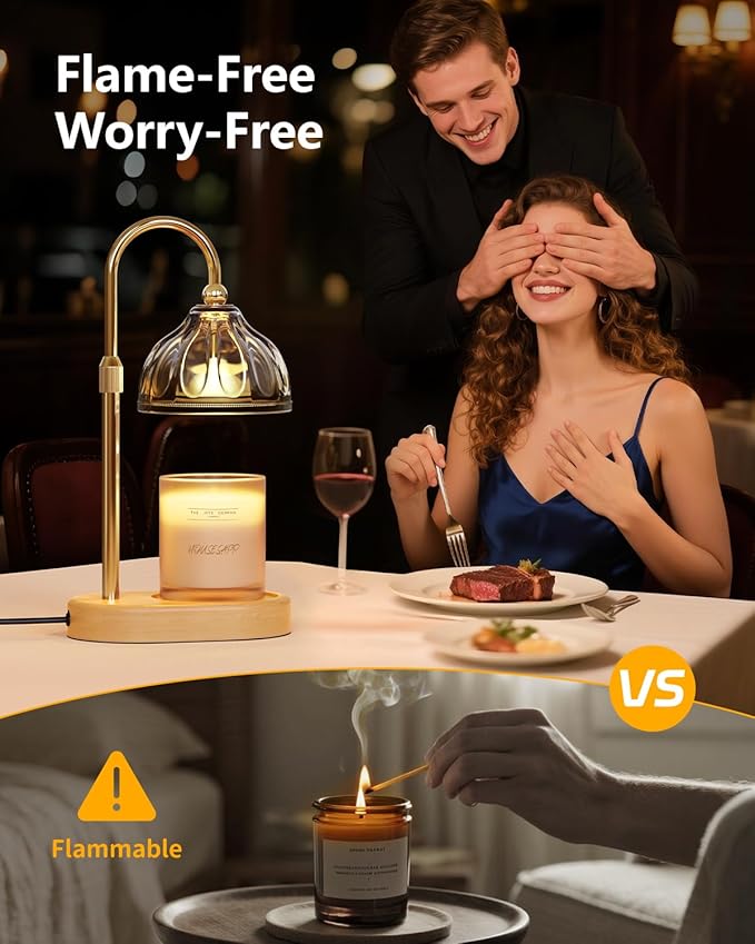 HouseSapp Candle Warmer Lamp, Wax Melt Warmer with Timer Dimmer, Height Adjustable, Black Lampshade, Includes 2 Bulbs, Birthday Gifts for Women, Mom, Christmas, Housewarming