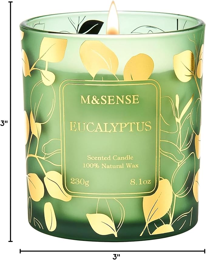 M&SENSE Eucalyptus Scented Vegan Soy Candles, No Toxin Calming Aromatherapy, 8.1oz 42-Hour Slow Burning, Relaxing Bathtub & Wellness Home Fragrance, Housewarming Gifts for Adults