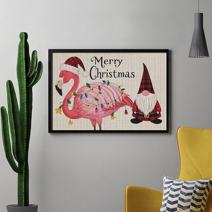 AIVKIEJK Diamond Painting Kits for Adults - Festive Flamingo Christmas Santa Hat Painting DIY 5D Full Drill Diamond Dots Paintings with Diamonds Gem Art and Crafts Home Decor 8"x12"