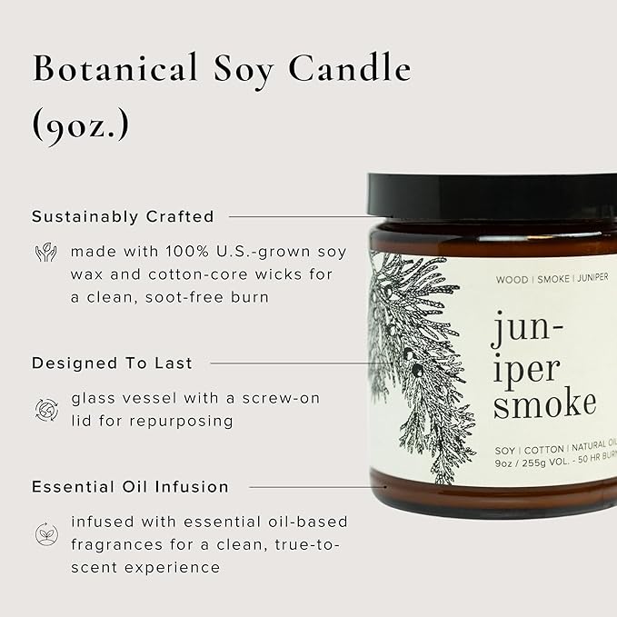 Broken Top Juniper Smoke Pure Soy Candle | 9 oz. | Wood, Smoke & Juniper 50-Hour Burn Time. Natural Cotton Wick, Vegan, No Parabens, No Phthalates