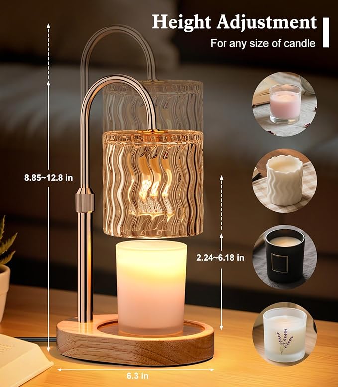 Candle Warmer Lamp Electric: Dimmable Timer Candles Warming Lamps - Height Adjustable Burner Jar - No Flame Scented Melts Wax - All Candle Jars Table Light Home Decor
