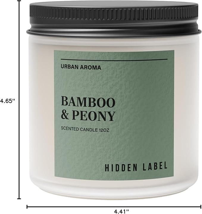 Bamboo & Peony Scented Candle,|12oz Natural Soy Candle, 70-Hour Clean Burning, Japandi Home Décor, Mindful Aromatherapy for Focus & Relaxation, Elegant Gift for Housewarming