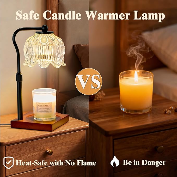 Shevvi Candle Warmer Lamp with Timer, Dimmable Candle Warmer for Jar Candles, Gifts for Women Mom, Height Adjustable Wax Melt Warmer, House Warming Birthday Gift, New Home Decor, Walnut Wood