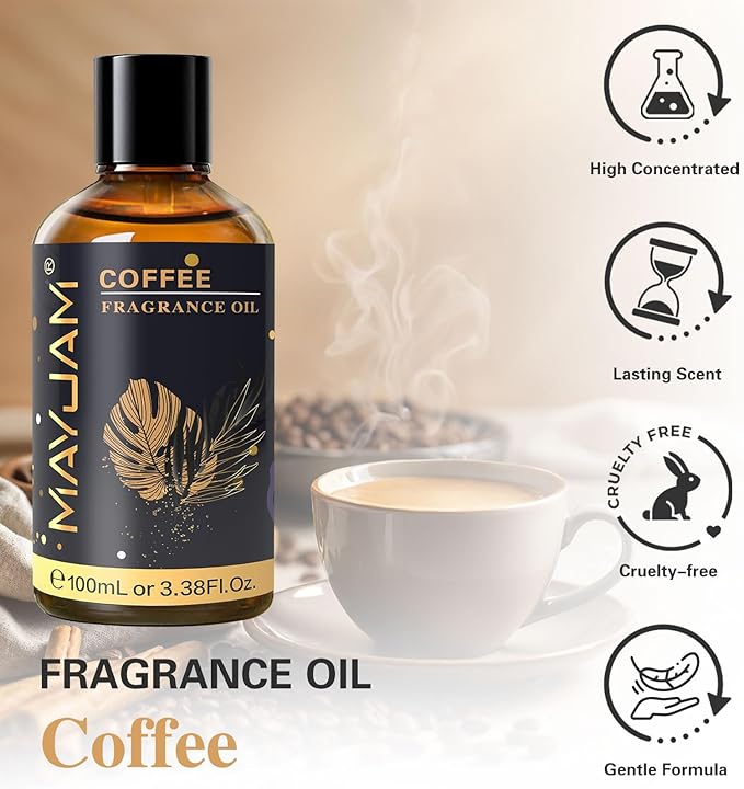 MAYJAM 100ML/3.38FL.OZ Coffee Fragrance Oils with Glass Dropper, Essential Oils for Diffusers, Long Lasting Scented Oils for Soap Candle Making