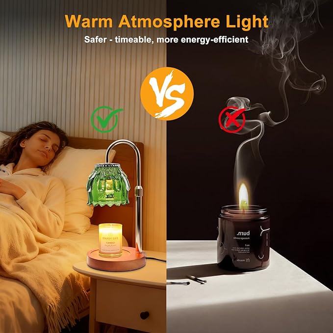 Candle Warmer Lamp with Timer and Dimmer 4-Level Dimmable Flower Light Heat Lamp for Jar Candles Adjustable Height Modern Cute Home Decor for Living Room Bedroom and Best Gift for Friends Lover. Green