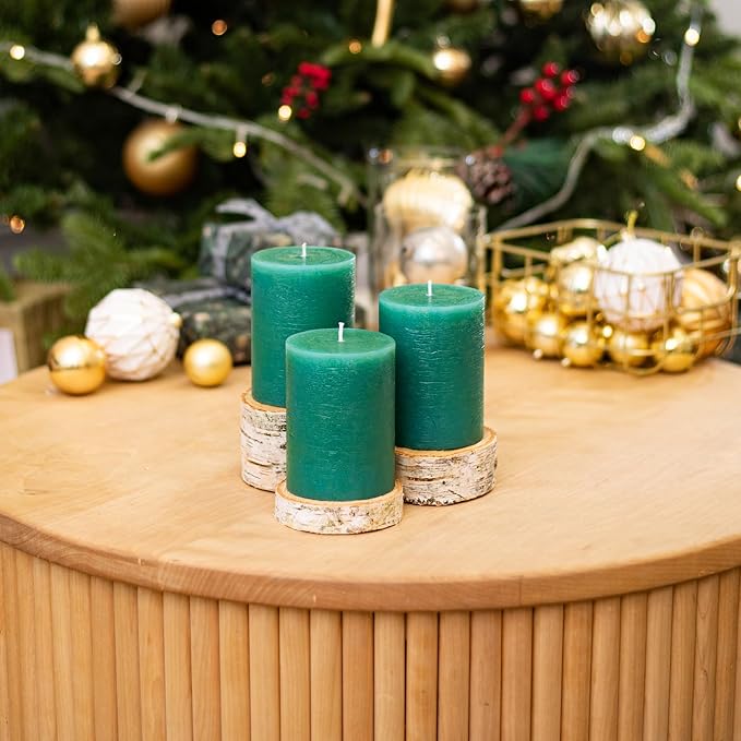 CANDWAX 3x4 Inch Green Pillar Candles Set of 3 - Unscented Dripless Rustic Green Candles for Special Occasions, Weddings, Home Décor, Christmas Decorations