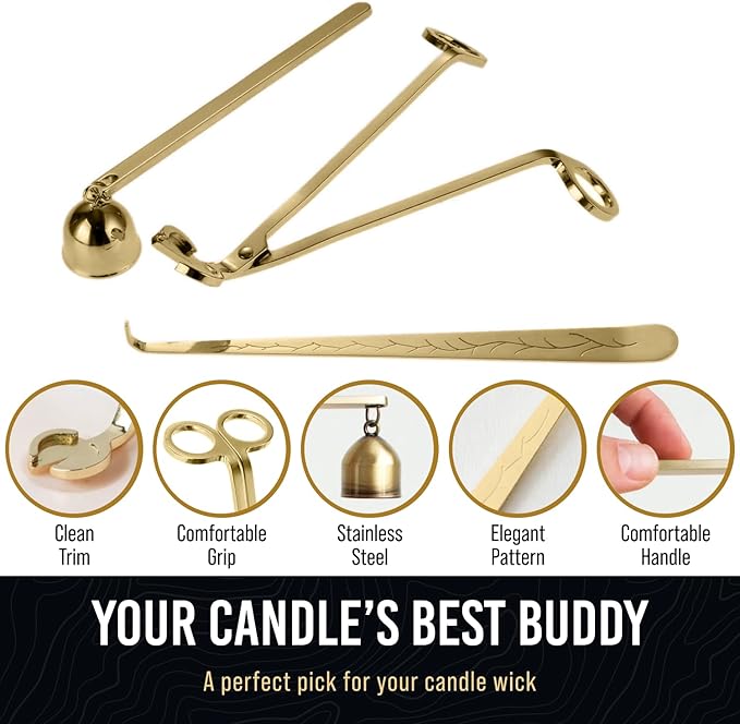 Craft911 Elegant 3-in-1 Golden Candle Care Kit: Wick Trimmer, Snuffer, Dipper for Candle Enthusiasts