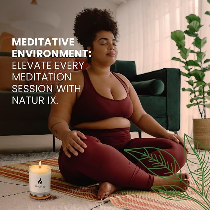 Natur IX Soy Healing Candle for Cleansing, Energy Renewal | Aromatherapy with Eucalyptus, Pine, Sage & Mint | 50 Hour Burn, Meditation & Spiritual Healing Candle with Wood Lid Base, Gift Ready 8.5 oz