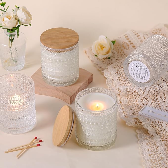 DARJEN 8 Pack Clear Candle Jars for Making Candles- 14 OZ Empty Glass Candle Making Jars with Bamboo Lids and Labels, Candle Making Supplies Candle Containers for Home DIY
