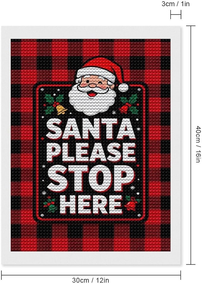 AIVKIEJK Diamond Painting Kits for Adults - Holly & Stars, Santa Please Stop Here Painting DIY 5D Full Drill Diamond Dots Paintings with Diamonds Gem Art and Crafts Home Decor 12"x16"