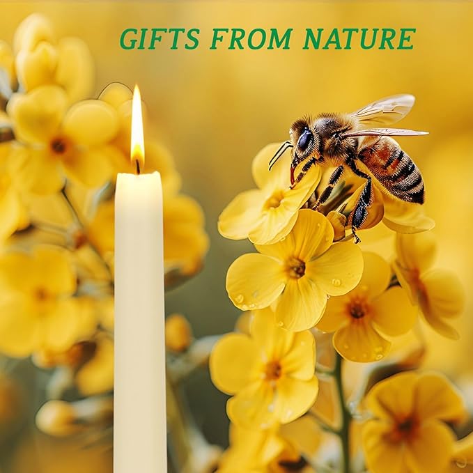 10" Natural Bee Waxs Candle Candlesticks 12 Pack,9 Hour Pure Long Burning Time,Cheer Up Gift for Friends Coworkers Dripless and Smokeless for Home Decor Party