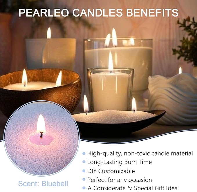 Bluebell Flower Scent Pearled Candle 18oz(1.1lb) with 30 Cotton Wicks -MANNYCOM Light Blue Refillable Candles Burns up to 110 Hours Perfect for Home Decorative DIY