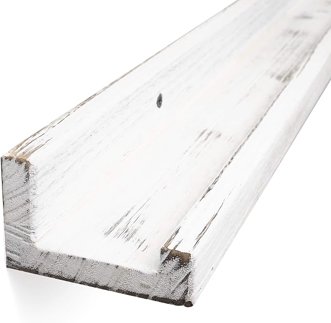 Rustic State Ted 24" Wall Mount Picture Ledge Photo Frame Display - Wooden Floating Shelves for Living Room Office Kitchen Bedroom Bathroom Décor Storage - Distressed White - Set of 2
