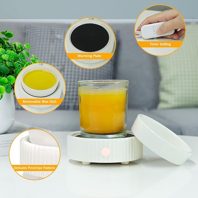 Wax Melt Warmer with 4 Timer & PTC Heating- Ceramic Fragrance 3-in-1 Oil Burner Electric Candle Wax Melter for Home Office Bedroom Fragrance, Home Décor and Gift Choice