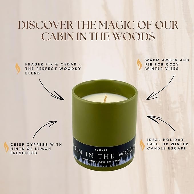 Cabin in The Woods Fall Scented Candles – Handcrafted Fraser Fir Candle with Coconut Wax, Amber and Cedar Scented, Woodsy, Phthalate-Free Autumn Candle for Home Decor (13 oz.)