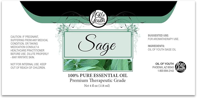 Oil of Youth Sage Essential Oils 4oz – Aromatherapy Oil for Diffuser