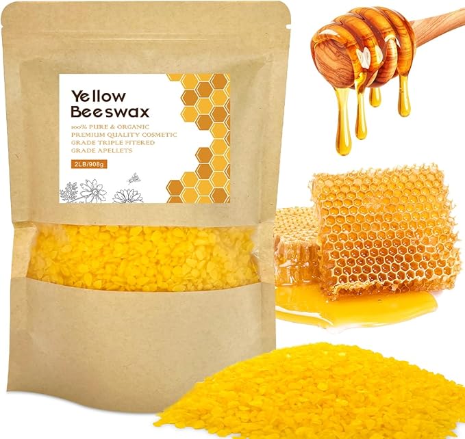 Beeswax Pellets, 2lb Yellow Organic Natural Beeswax Pastilles Pure Bulk Bees Wax Pellets for DIY Beewax Making Candles Skin