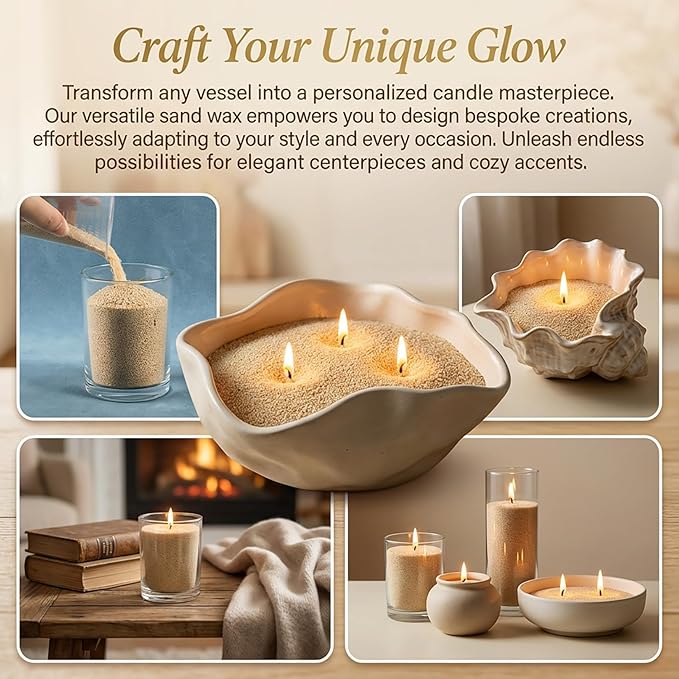 Sukh Snow Pearled-Candles with Wicks - DIY Candle Sand,Pearled Wax with Wicks,Wax,Refillable for Weddings,Partie (Sand)
